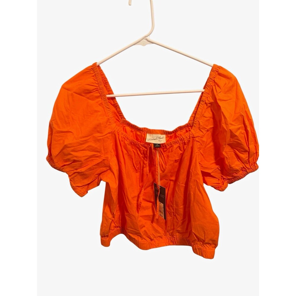 Universal Thread Women's Orange Square Neck Puff Sleeve Crop Blouse M